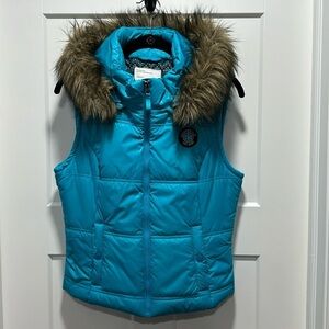 Aeropostale Vest With Removable Faux Fur Hood Size Large